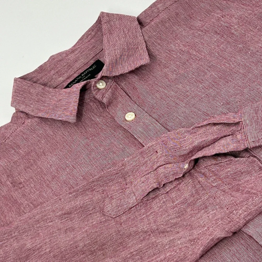 Banana Republic Shirt Men Large Red Linen Cotton Slim Fit Long Sleeve‎ Button Up